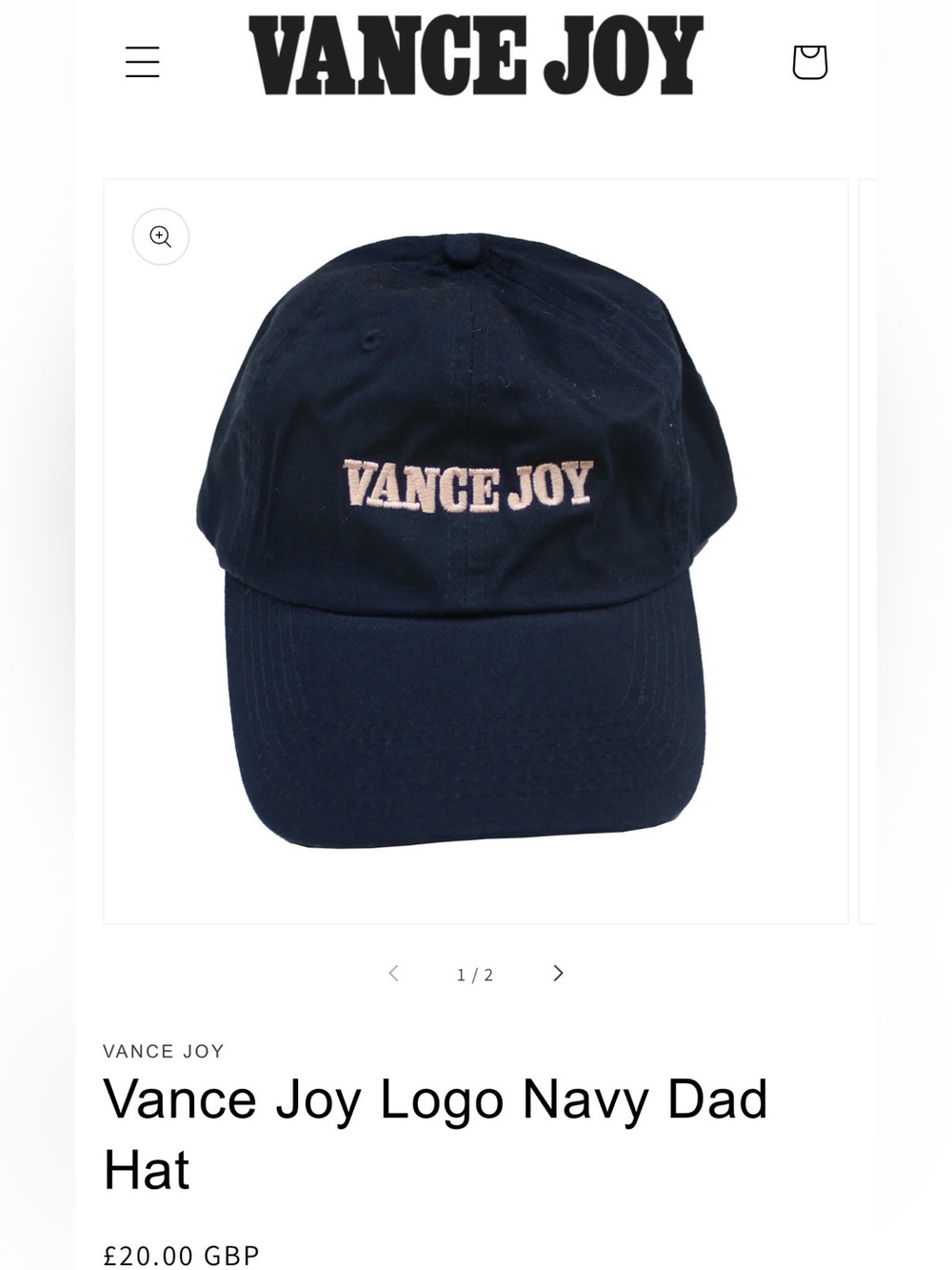 Vance Joy dad hat in navy and pink font. 100% cotton